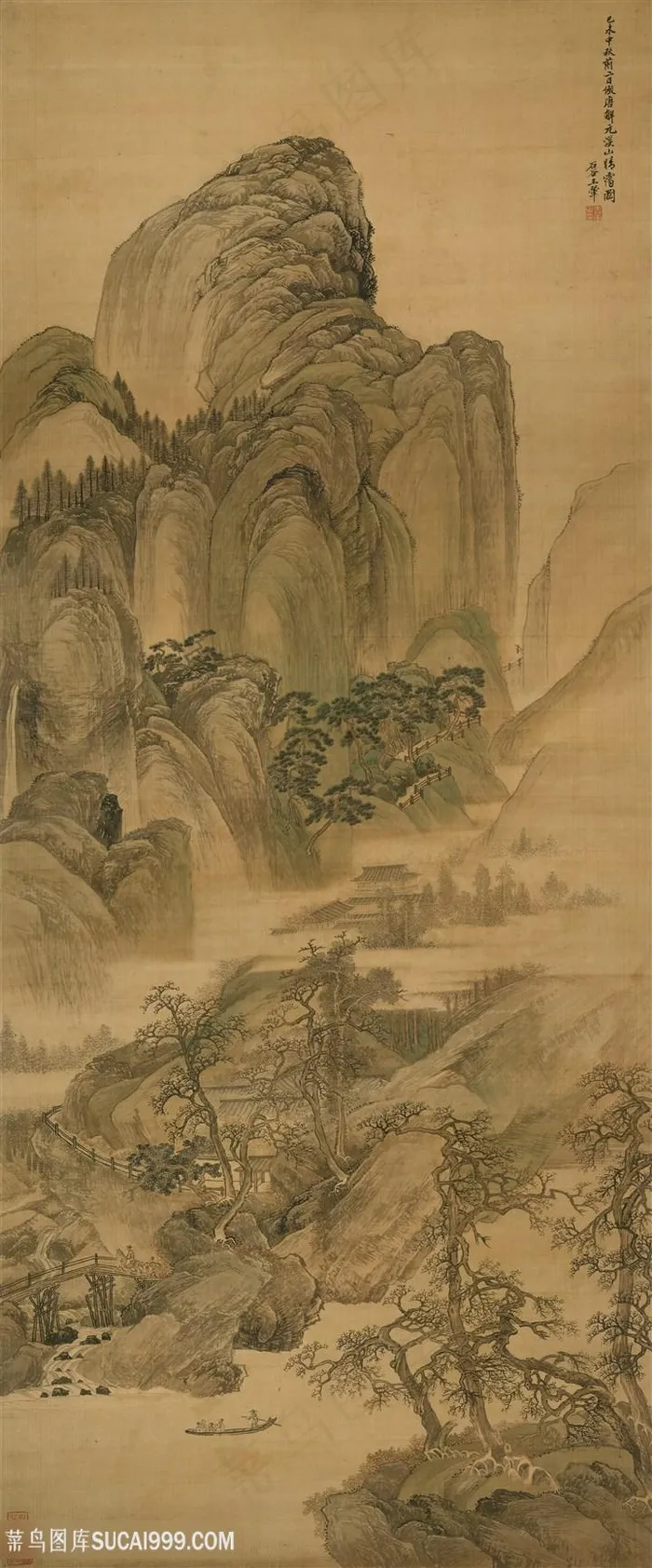 清带画家王翚仿唐寅溪山晴霭图国画图片