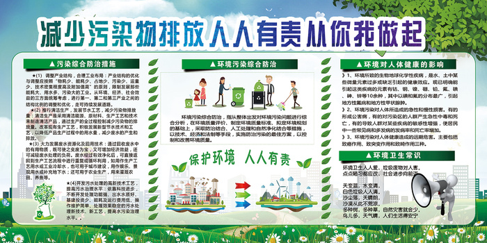 减少污染排放推进生态文明建设环保宣传海报展板psd模版下载