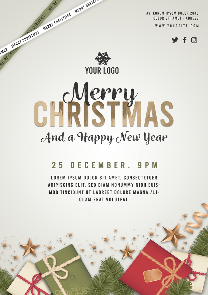 圣诞节圣诞树圣诞老人闪亮装饰电商促销折扣海报