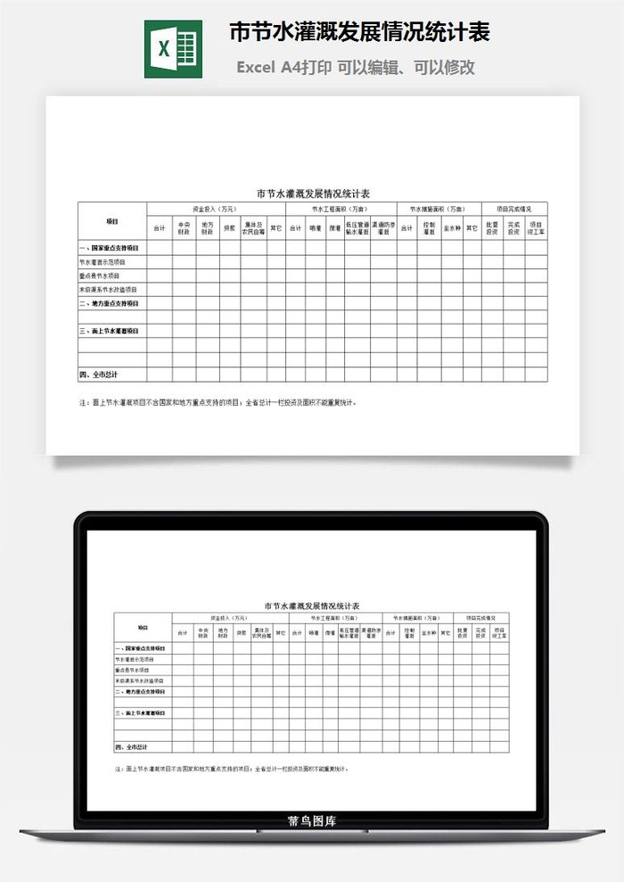 市节水灌溉发展情况统计表excel模板