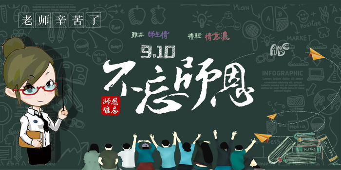 黑板粉毛字教师节感恩回馈促销展板