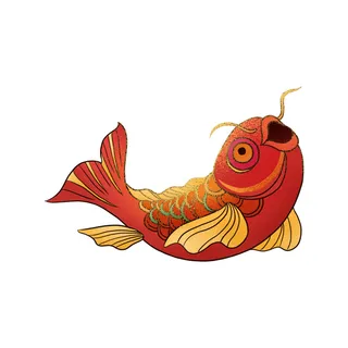 手绘烫金国潮中国风卡通锦鲤鱼金鱼插画装饰元素PSD设计素材