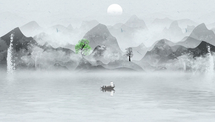 水墨中国风艺术山水画PSD素材