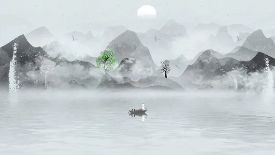 水墨中国风艺术山水画PSD素材