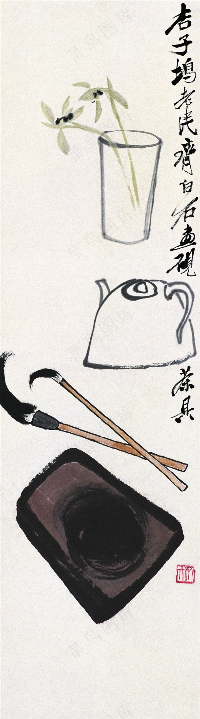 齐白石笔砚茶具国画图片