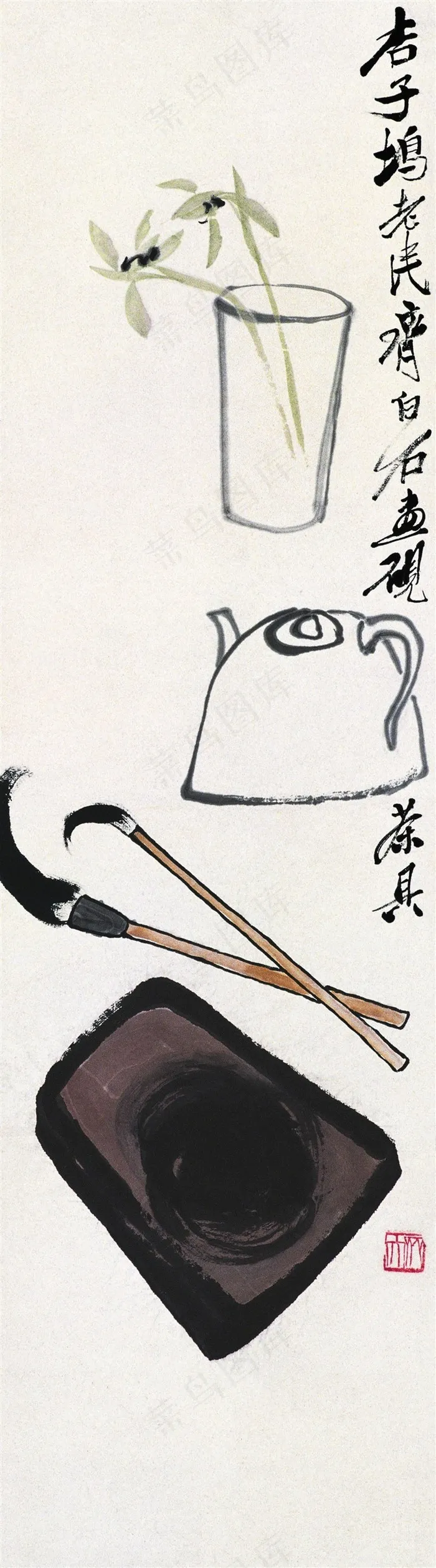 齐白石笔砚茶具国画图片