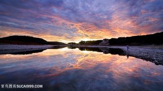 黄昏湖畔美景风景画壁纸