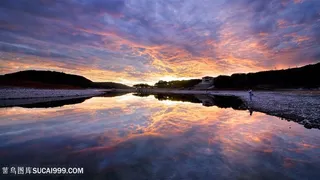 黄昏湖畔美景风景画壁纸