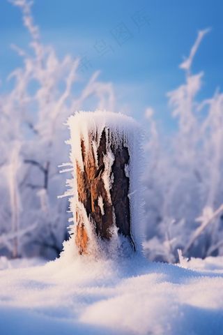 雪地树枝冬天清新背景