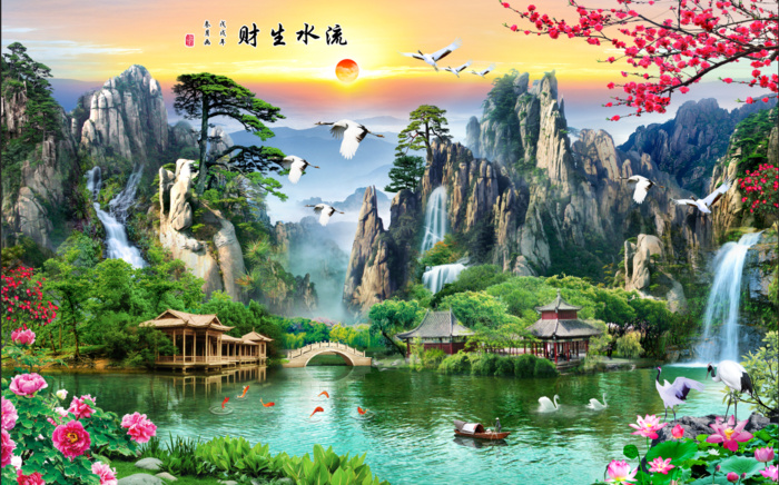 山水风景画psd模版下载