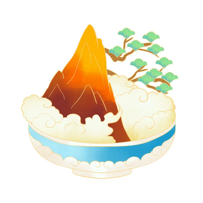 时尚微景观山水装饰庭院祥云中式国潮风插图插画元素素材设计模板psd模版下载