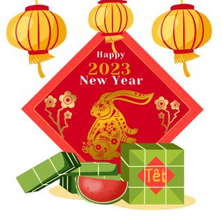 红色灯笼喜庆2023年兔年挂画