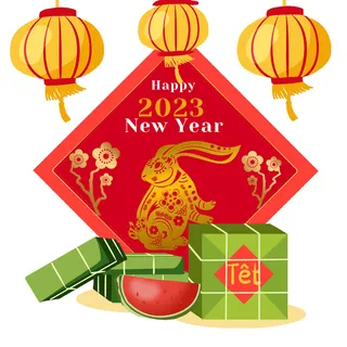 红色灯笼喜庆2023年兔年挂画