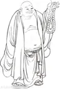 举着佛珠的僧人罗汉线描矢量PNG绘画图片