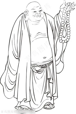 举着佛珠的僧人罗汉线描矢量PNG绘画图片