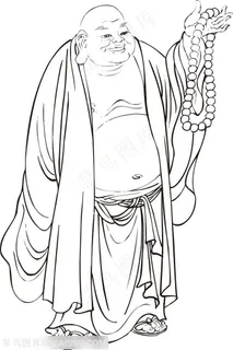 举着佛珠的僧人罗汉线描矢量PNG绘画图片 举着佛珠的僧人罗汉线描矢量PNG绘画图片