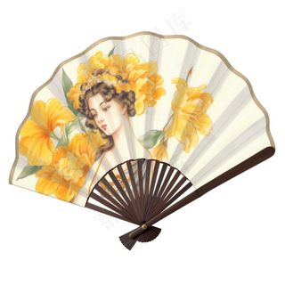 古风扇子美女黄花插画免抠