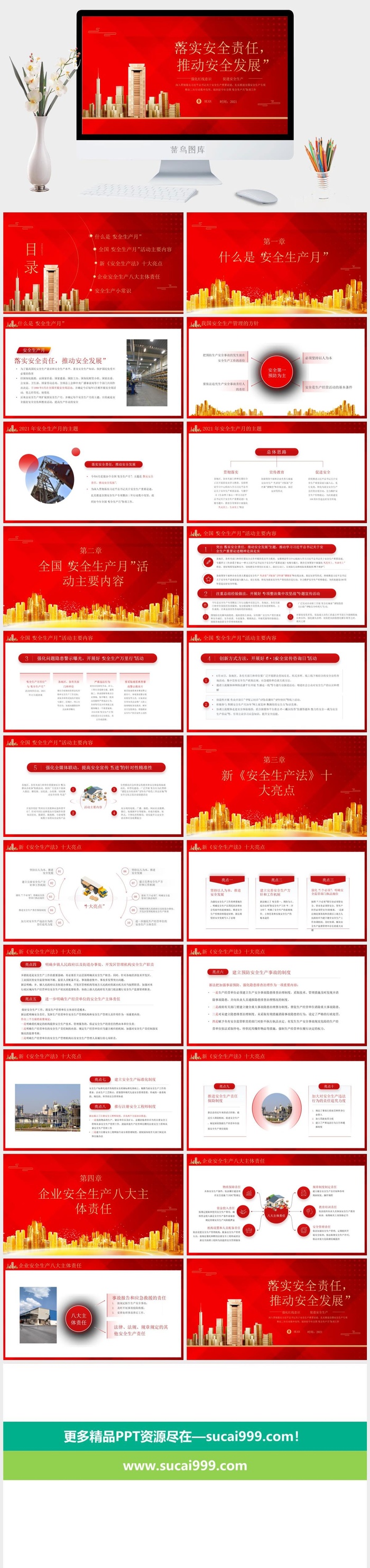 红色简约安全生产月ppt