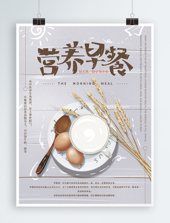 手绘文艺营养早餐海报