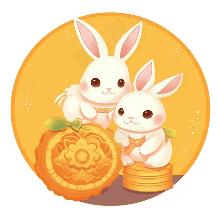 中秋月饼玉兔插画免抠(1024x1024)