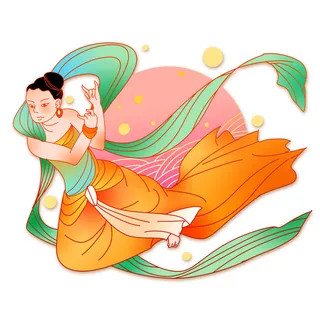 手绘国潮中国风古代敦煌神话飞天仙女美女古装人物插画PSD素材
