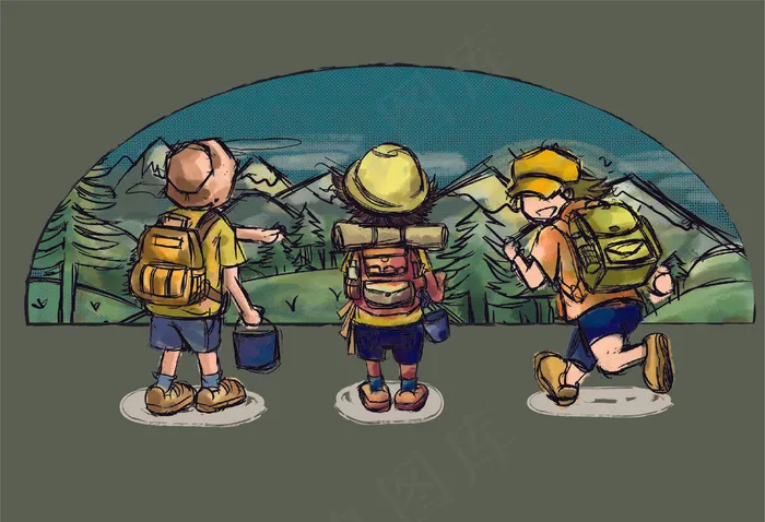 手绘出发去露营ai矢量模版下载