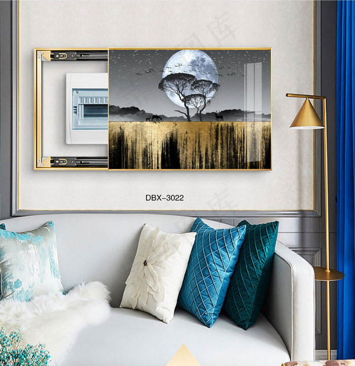 大气时尚家居室内装饰场景客厅沙发卧室床铺电表箱壁画背景图装饰画