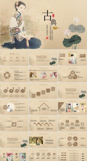 旗袍文化女性漂亮衣服PPT模板ppt模版预览图