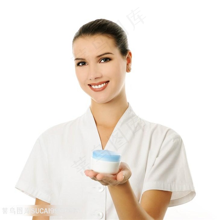 女性服务人员拿护肤品高清图片