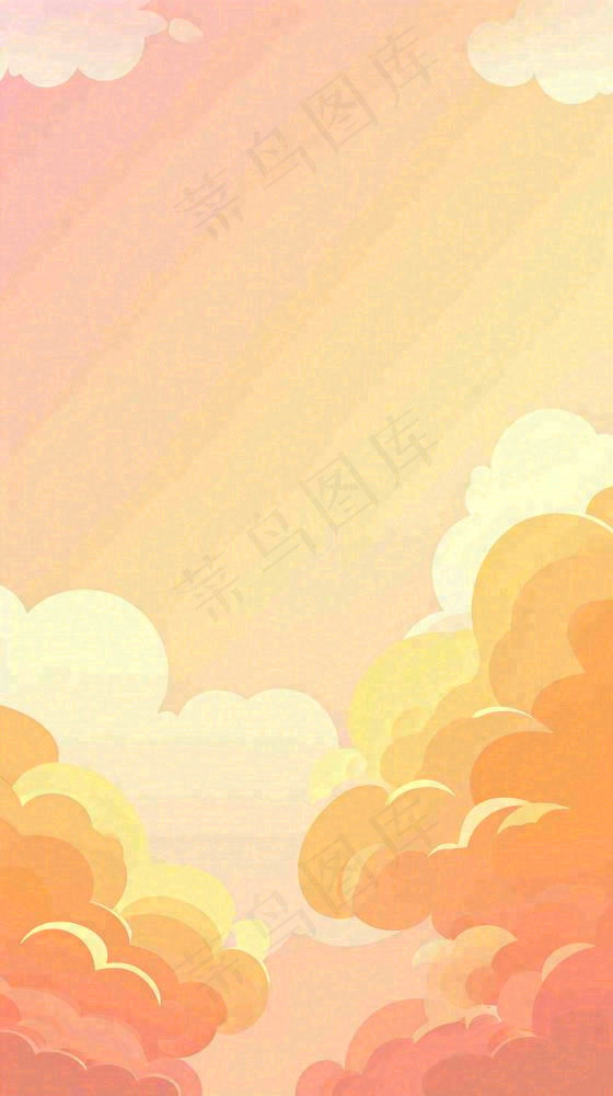 橙色渐变落日天空白云简约扁平手绘背景