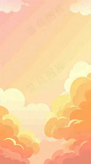 橙色渐变落日天空白云简约扁平手绘背景