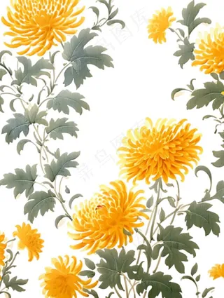 黄色菊花水墨画茶壶重阳节元素免抠