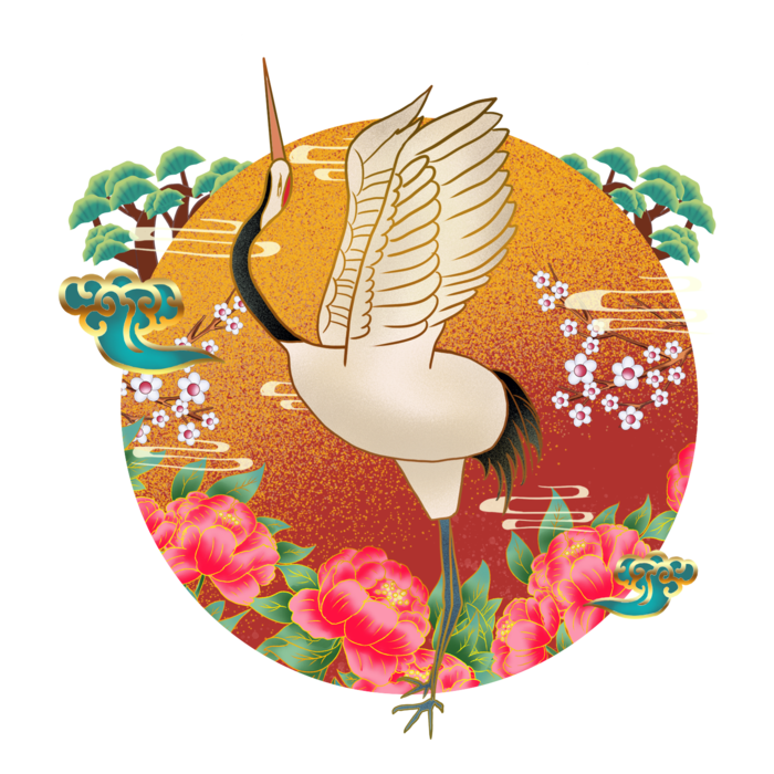 国潮仙鹤插画免扣素材设计素材