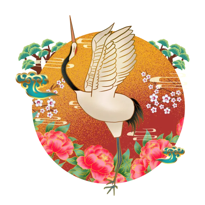 国潮仙鹤插画免扣素材设计素材