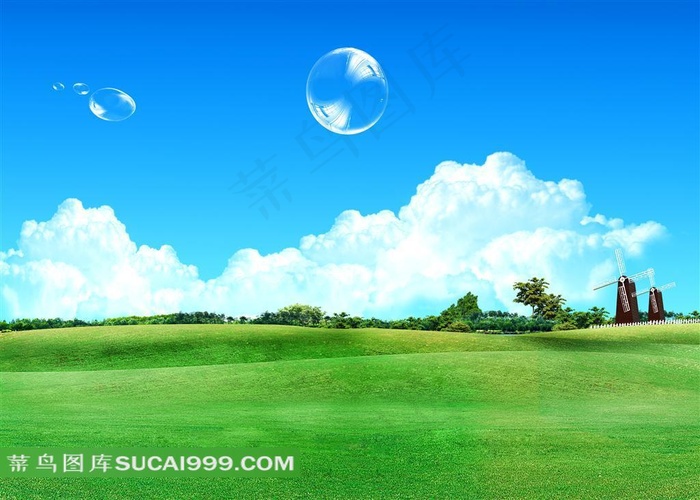 蓝天白云下的草原