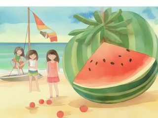 夏日西瓜海洋沙滩人物背景