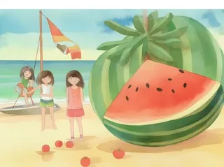 夏日西瓜海洋沙滩人物背景