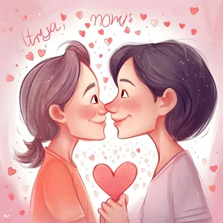 母亲妈妈和孩子相互依偎亲情手绘插画海报背景素材