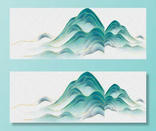 青山古风绿色山水手绘风景