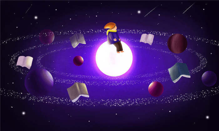 畅游书海插画星空背景psd模版下载