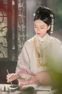 在写毛笔字的古装美女图片