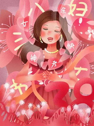 大气妇女节女神女王女生母亲节卡通手绘插图插画海报素材设计模板