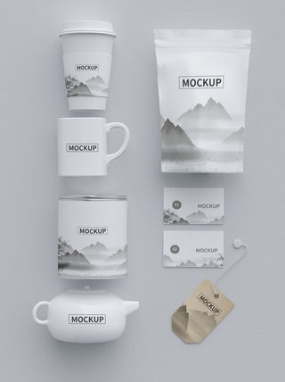 高端品牌茶叶包装盒纸袋智能贴图样机产品效果图展示PSD素材模板