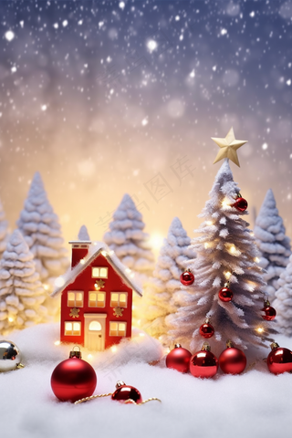 圣诞装饰白雪小房子节日摆件摄影图