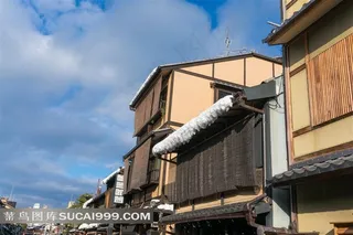 冬天日本旅游文化街区景观