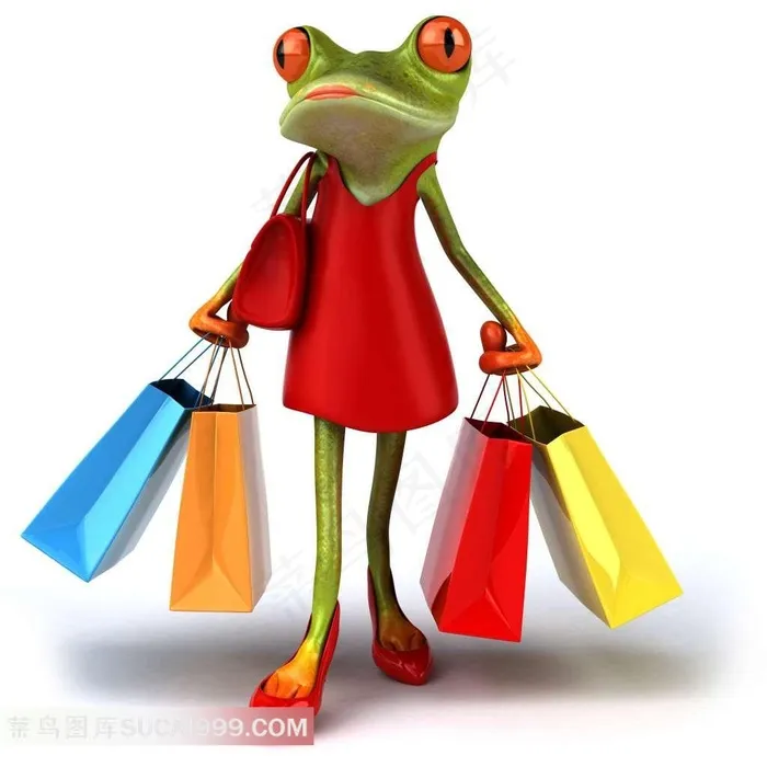 提着购物袋的卡通青蛙