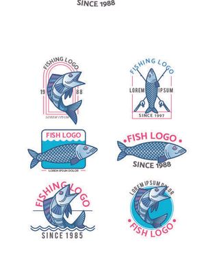 商务海洋鱼类海鲜图标LOGO标识标志标签水产图形AI矢量EPS素材图