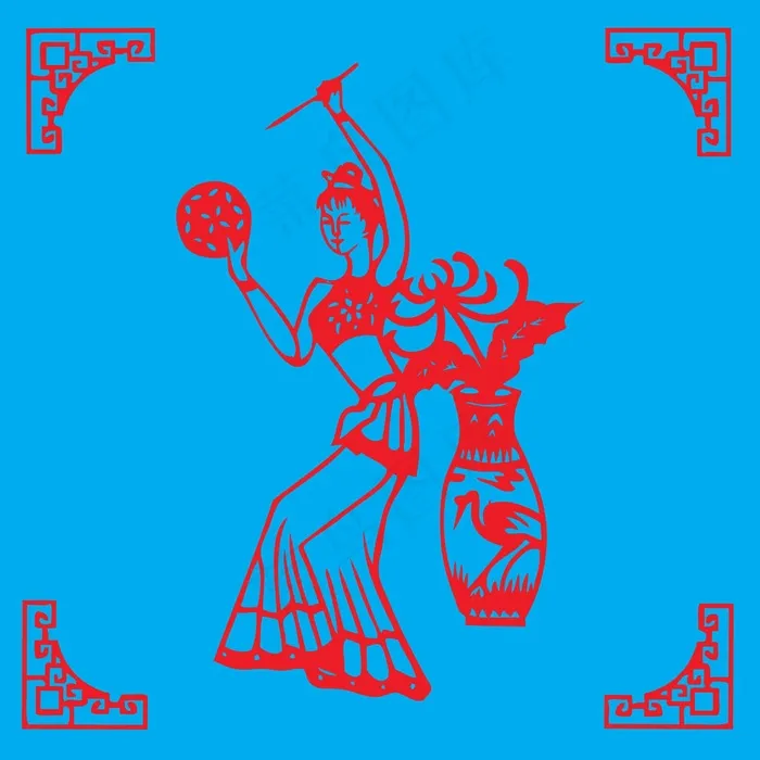 女性剪纸 剪纸风元素ai矢量模版下载