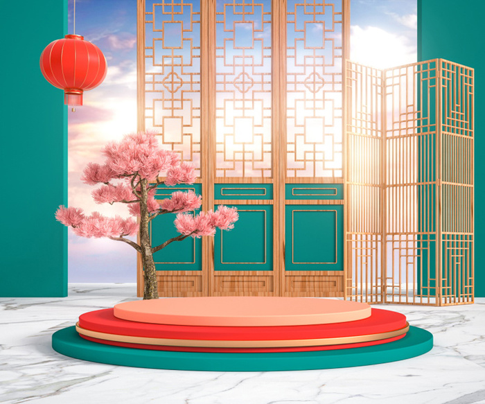 中国风古典背景红色绿色喜庆新年主图背景