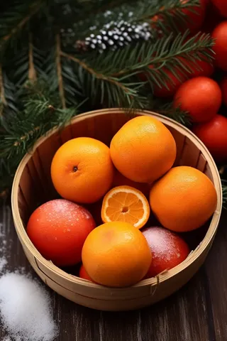 竹篮里的橙子新鲜摄影图